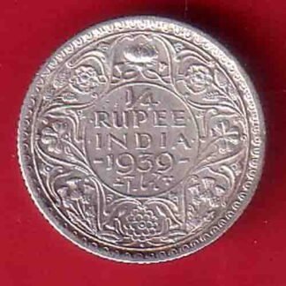 BRITISH INDIA 1939 GEORGE VI 1/4 RUPEE SILVER COIN- FF160