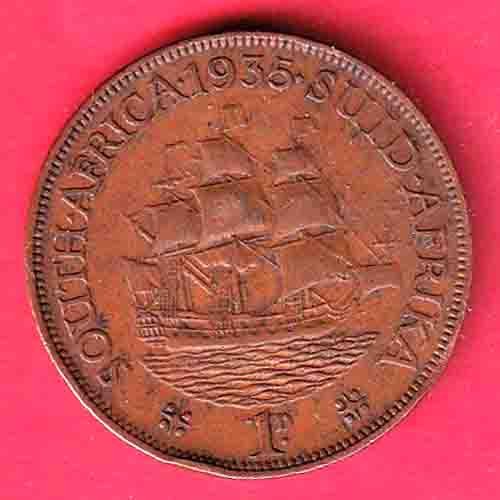 South Africa 1935 GEORGIVS V REX IMPERATOR One Penny COPPER Coin- FF162 - Image 2