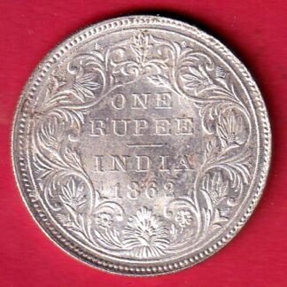 BRITISH INDIA 1862 VICTORIA QUEEN ONE RUPEE SILVER COIN– FF177