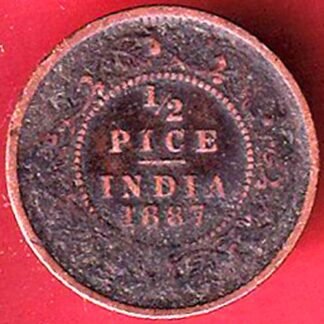 BRITISH INDIA VICTORIA EMPRESS 1/2 PICE 1887 COPPER COIN -FF200