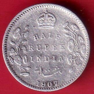 BRITISH INDIA 1907 EDWARD VII KING EMPEROR HALF RUPEE SILVER COIN– FF92
