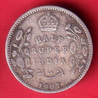 BRITISH INDIA 1907 EDWARD VII KING EMPEROR HALF RUPEE SILVER COIN– FF93