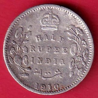 BRITISH INDIA 1910 EDWARD VII KING EMPEROR HALF RUPEE SILVER COIN– FF95