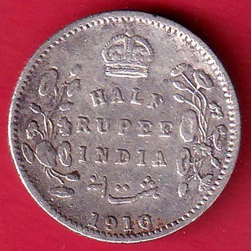 BRITISH INDIA 1910 EDWARD VII KING EMPEROR HALF RUPEE SILVER COIN– FF95