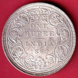 BRITISH INDIA (2 dot on top)1862 VICTORIA QUEEN ONE RUPEE SILVER COIN-oo6384