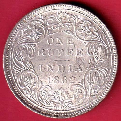 BRITISH INDIA (2 dot on top)1862 VICTORIA QUEEN ONE RUPEE SILVER COIN-oo6384