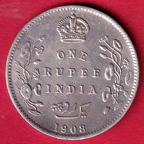 British India Edward VII 1908 One Rupee Silver Coin – fc9736