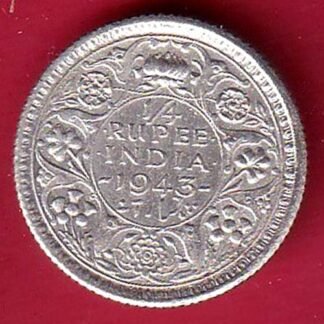 British India 1943 Bombay Mint George Vi 1/4 Rupee SILVER COIN–FC9729