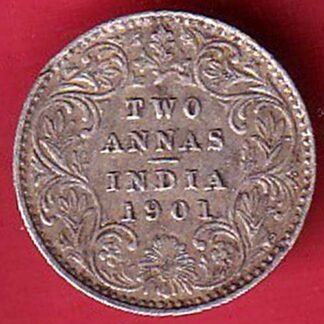 British india 1901 victoria empress TWO ANNAS silver coin-FC9744