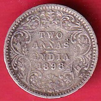 British india 1898 victoria empress TWO ANNAS silver coin-FC9745