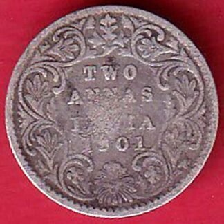 British india 1901 victoria empress TWO ANNAS silver coin-FC9746