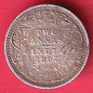 British india 1897 victoria empress TWO ANNAS silver coin-FC9748