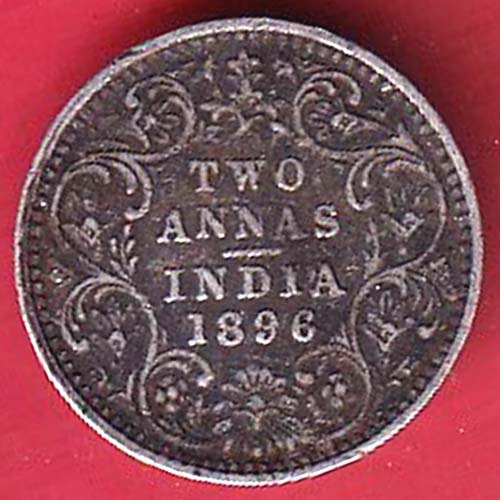 British india 1896 victoria empress TWO ANNAS silver coin-FC9749