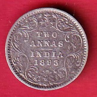 British india 1893 victoria empress two annas silver coin– FC9801