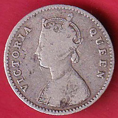 BRITISH INDIA 1874 VICTORIA QUEEN TWO ANNAS SILVER COIN– FC9837 - Image 2
