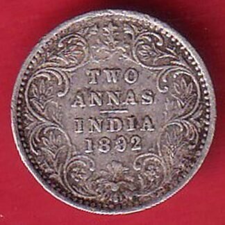 british india 1892 victoria empress two annas silver coin– FC9839