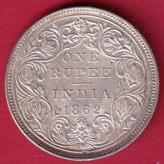 BRITISH INDIA “0/4 DOTS ” 1862 VICTORIA QUEEN ONE RUPEE SILVER COIN– FC9841