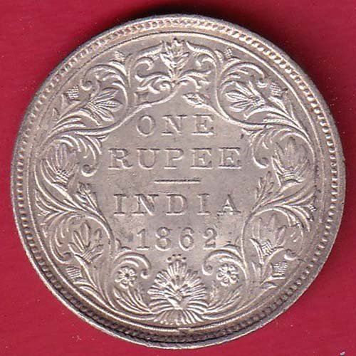 BRITISH INDIA “0/4 DOTS ” 1862 VICTORIA QUEEN ONE RUPEE SILVER COIN– FC9841