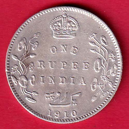 British India Edward VII 1910 One Rupee Silver Coin– FC9856