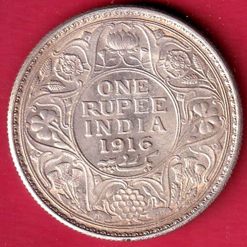 BRITISH INDIA 1916 BOMBAY MINT GEORGE V KING ONE RUPEE SILVER COIN– FC9870