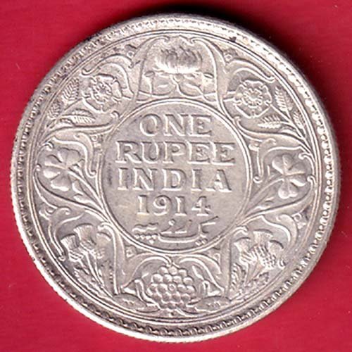 British India 1914 Bombay Mint George V King One Rupee silver Coin- fc9885