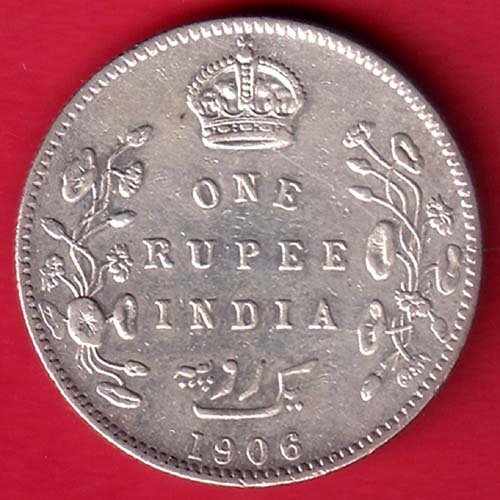 British India Edward VII 1906 One Rupee Silver Coin- fc9886