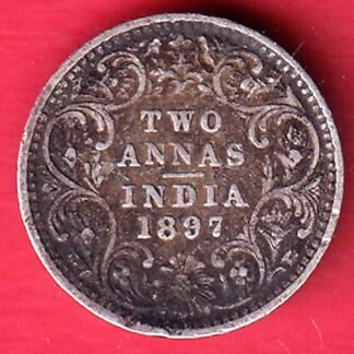 British india 1897 victoria empress two annas silver coin– FC9945