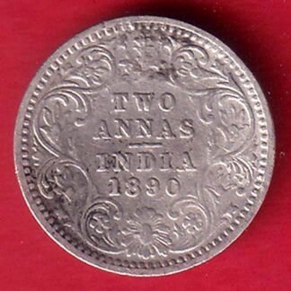 British India 1890 Victoria Empress Two Annas Silver coin– FC9947