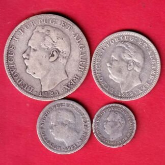portugues india set: 1881,1882,1881,1881 ((1) Rupia, (1/2) Rupia,(1/4) Rupia,(1/8) Rupia silver – FC9952
