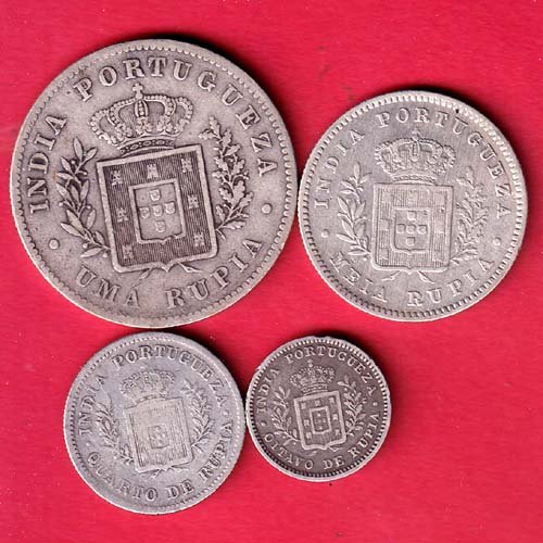 portugues india set: 1881,1882,1881,1881 ((1) Rupia, (1/2) Rupia,(1/4) Rupia,(1/8) Rupia silver – FC9952 - Image 2