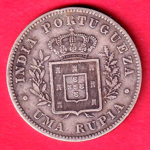 Portuguese India 1882 Ludovicus I Uma Rupia silver coin – FC9954 - Image 2