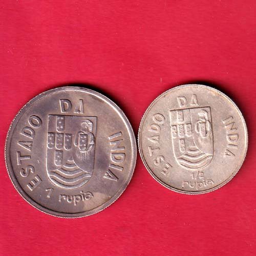 set:PORTUGUES INDIA 2 COINS SET: ONE RUPIA N HALF RUPIA BEAUTIFUL SILVER COIN – FC9955 - Image 2
