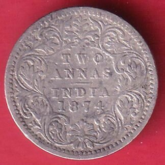 BRITISH INDIA 1874 VICTORIA QUEEN TWO ANNAS SILVER COIN– FC9967