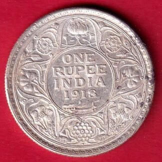 British India 1918 George V King One Rupee silver coin– FC9980