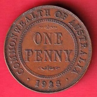 COMMONWEALTH OF AUSTRALIA 1933 GEORGEVS ONE PENNY COPPER COIN- fc9995