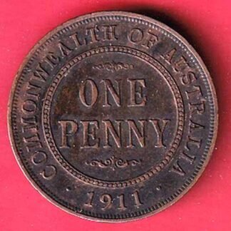 WORLD COIN :- COMMONWELTH OF Australia 1911 King George V ONE PENNY COPPER COIN – FF215