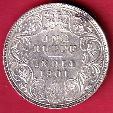 BRITISH INDIA 1901 VICTORIA EMPRESS ONE RUPEE BEAUTIFUL SILVER COIN– FD93