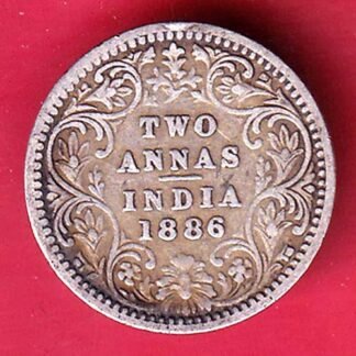 British india 1886 victoria empress TWO ANNAS silver coin  – FD187