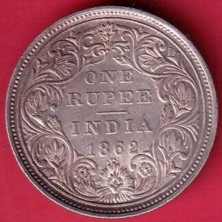 BRITISH INDIA “0/4 DOTS ” 1862 VICTORIA QUEEN ONE RUPEE SILVER COIN– FD197