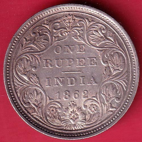 BRITISH INDIA “0/4 DOTS ” 1862 VICTORIA QUEEN ONE RUPEE SILVER COIN– FD197
