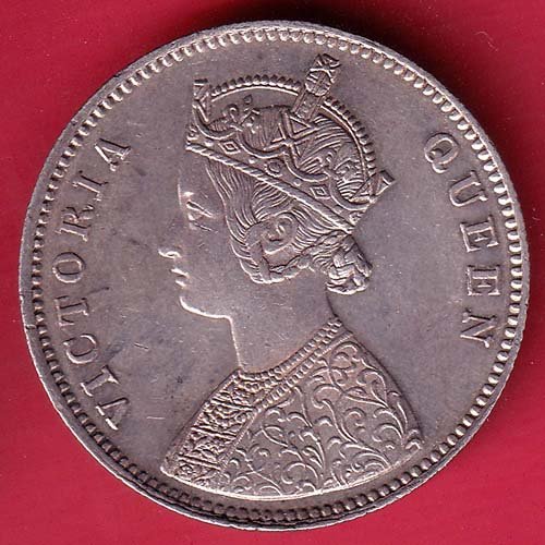 BRITISH INDIA “0/4 DOTS ” 1862 VICTORIA QUEEN ONE RUPEE SILVER COIN– FD197 - Image 2