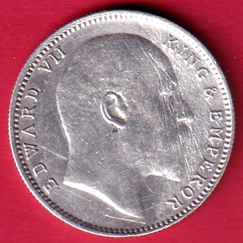 "UNC' British India Edward VII 1910 One Rupee Silver Coin– FD57 - Image 2