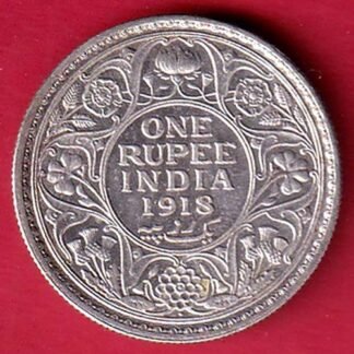 "UNC' British India 1918 George V King bombay mint One Rupee silver coin – FD59