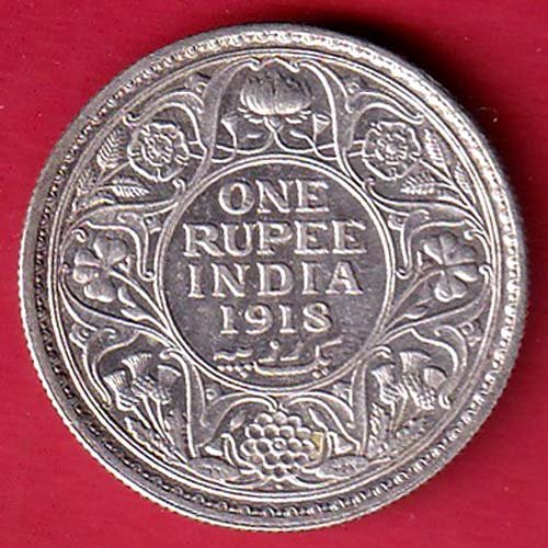 "UNC' British India 1918 George V King bombay mint One Rupee silver coin – FD59
