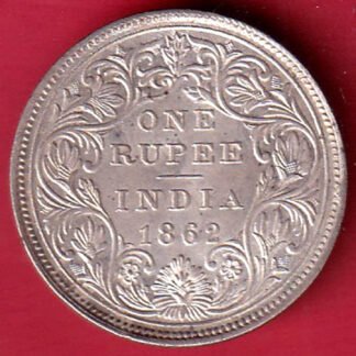BRITISH INDIA 1862 VICTORIA QUEEN ONE RUPEE SILVER COIN – FD85
